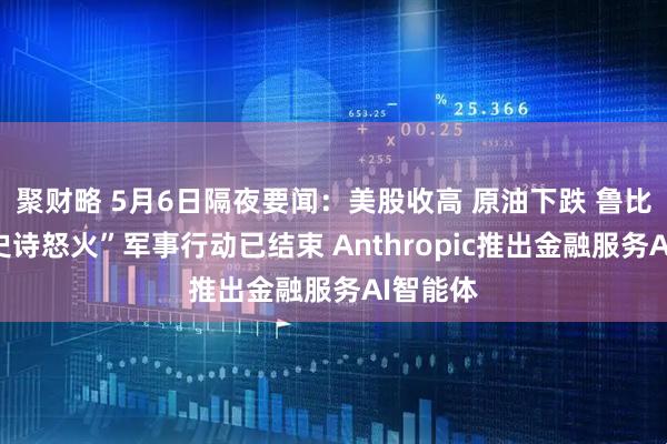聚财略 5月6日隔夜要闻：美股收高 原油下跌 鲁比奥称“史诗怒火”军事行动已结束 Anthropic推出金融服务AI智能体
